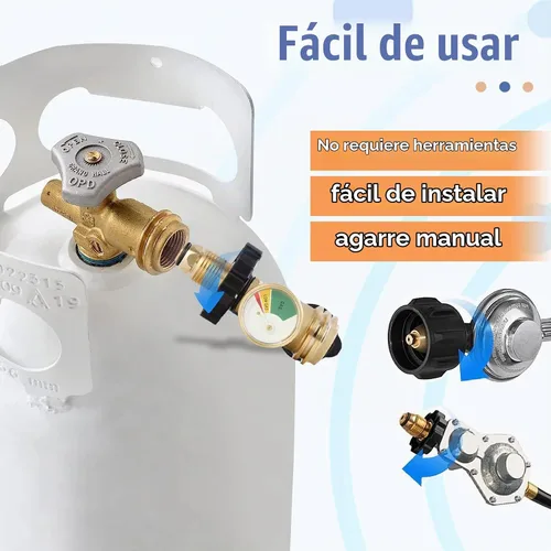Vista 5 de Adaptador de tanque de propano Aekops con medidor que convierte la válvula de servicio del tanque POL LP a QCC1 / Tipo 1, conexión tipo antiguo a