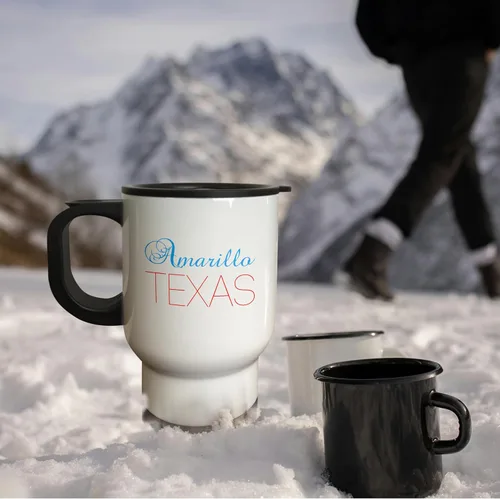 Vista 3 de 3dRose Amarillo, Texas, red, blue text. Patriotic home town design 14oz Stainless Steel Travel Mug