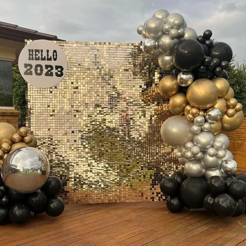 Vista 6 de Paready - Globos negros y dorados, 60 globos de 12 pulgadas de confeti dorado, globos de látex para fiestas con cintas para cumpleaños, graduación