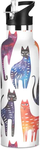 Vista 8 de Art Exotic Shorthair Cats Pink Double Wall Vacuum Insulated Bottles Water Bottles With Straws Leak-proof BPA-Free Leak Proof for Gym Sports