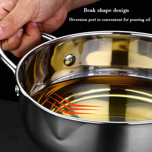 Vista 4 de WSHA Olla de acero inoxidable para freidora, sartén con control de temperatura, estilo japonés, Tempura con escurridor de aceite, para cocina