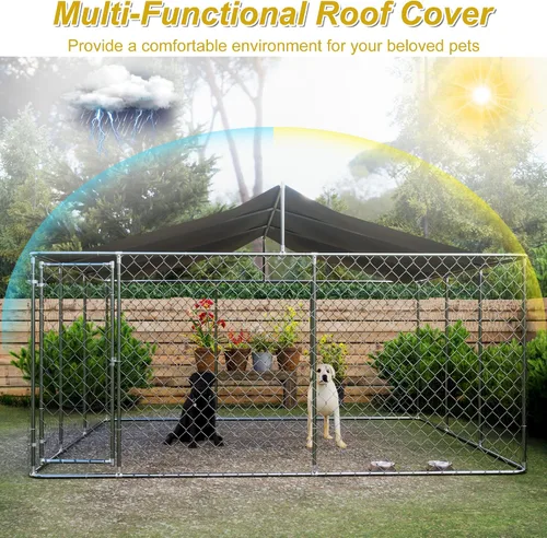 Vista 2 de IchbinGo Perrera grande para perros al aire libre, jaula resistente de acero galvanizado para perros con cubierta impermeable resistente a los rayos