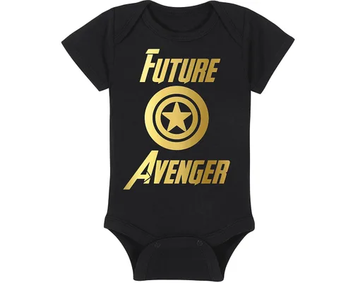 Vista 4 de Superhero Baby Onesie and Hat - Future Avenger - Avenger (3-6 Month - Black Fabric - Gold Design)