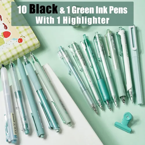 Vista 2 de Four Candies Forest Series - Bolígrafos de gel, tinta negra y verde, juego de marcadores y marcadores de escritura suave, suministros de oficina