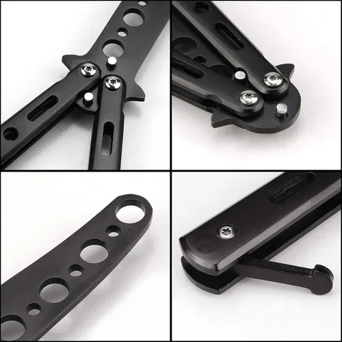 Vista 6 de Little World Cuchillo de mariposa - 1 paquete de cuchillo de mariposa herramienta de práctica de acero de metal - Peine para practicar trucos