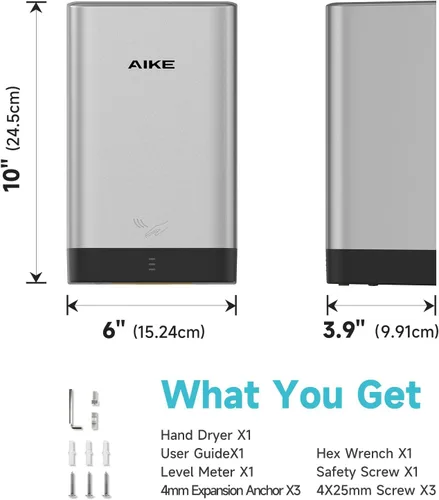 Vista 7 de AIKE Secador de manos compacto para baño, policarbonato ABS 110V plata Plateado