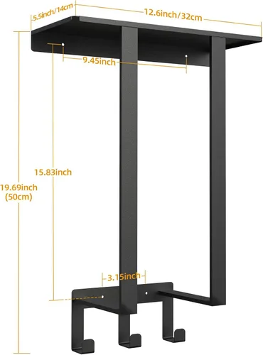 Vista 7 de Toalleros para baño, toallero con estante y 3 ganchos, soportes de almacenamiento de toallas de pared para toallas de baño enrolladas, color negro