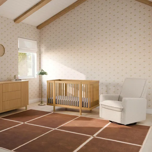 Vista 5 de Babyletto Cali Flange reclinable y planeador giratorio en lazo de peluche almendra, Greenguard Gold y certificado CertiPUR-US GREENGUARD Gold &