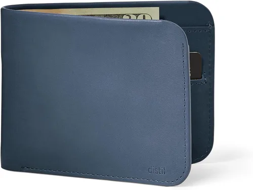 Vista 8 de Distil Union Norm Bifold Billetera minimalista de cuero de grano completo Bolsillos interiores con pestaña de tirar, blindaje RFID (marrón)