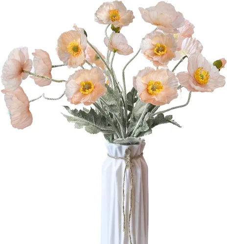 Vista 16 de Flores artificiales, 5 unidades, flores de amapolas, flores artificiales de seda para el hogar, oficina, boda, decoración al aire libre (negro)