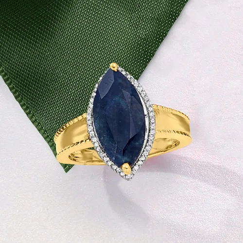 Vista 4 de Ross-Simons Anillo de zafiro de 460 quilates con diamantes de 12 quilates en oro de 18 quilates sobre plata esterlina