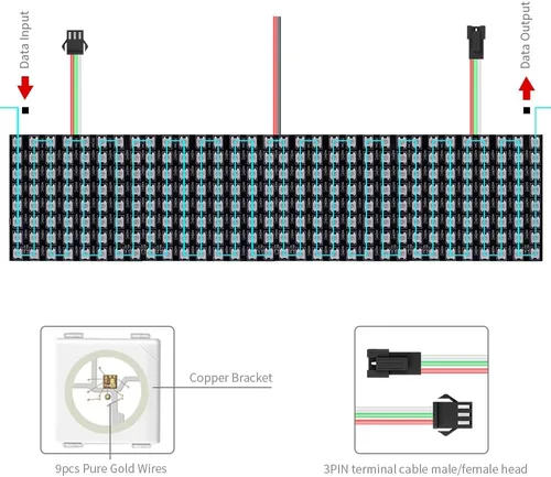 Vista 4 de WS2812B RGB LED Digital Flexible Panel de luz direccionable individualmente WS2812 8X8 16X16 8X32 Módulo LED Matriz Pantalla DC5V