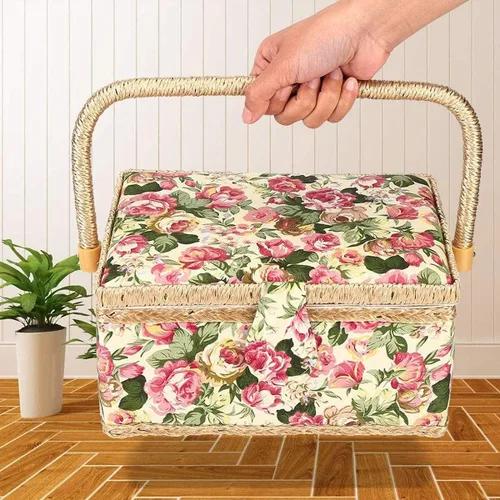 Vista 5 de Cesta de costura grande con accesorios, caja organizadora de costura para suministros de costura y herramientas de manualidades de bricolaje, regalo