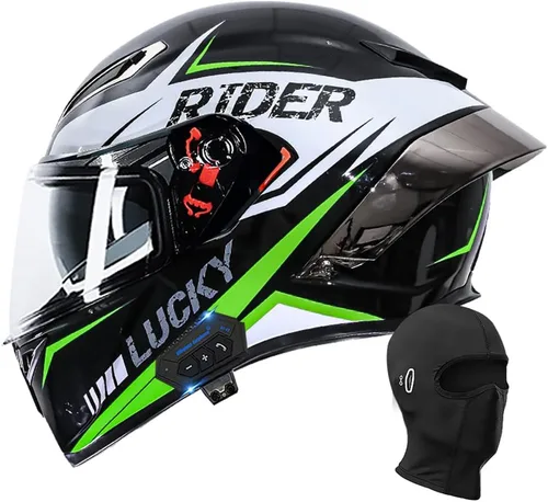 Vista 21 de Casco de motocicleta Bluetooth de cara completa, aprobado por DOT, casco antivaho, doble visera, casco de bicicleta de calle, altavoz dual integrado