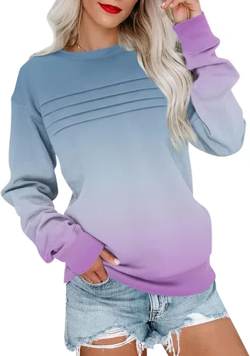 Vista 20 de Sudaderas para mujer, cuello redondo, manga larga, suave, ajuste holgado, ropa de primavera y otoño 2026, S-2XL