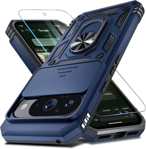 Vista 16 de Janmitta - Funda compatible con Google Pixel 9 Pro XL con cubierta deslizante para lente de cámara incorporada + protector de pantalla + soporte