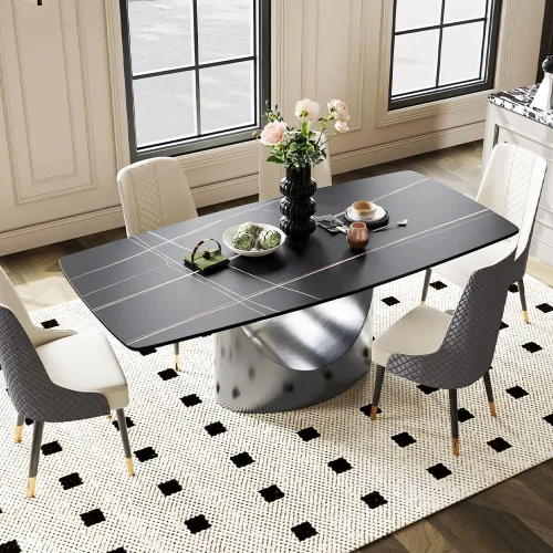 Vista 25 de POVISON Mesa de Comedor Moderna Hobart de 63" para 4, Mesa de Comedor Rectangular de Servicio Pesado Negro Mate, Superficie de Mesa de Comedor