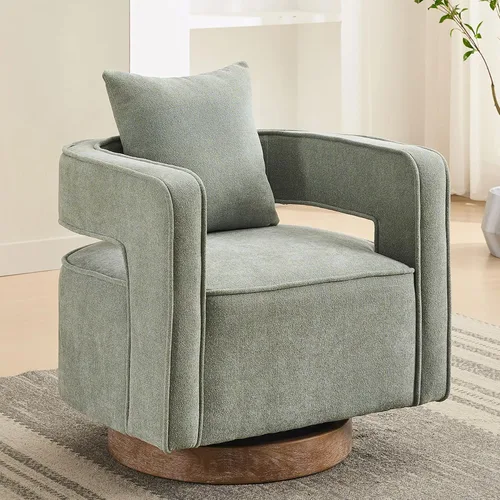 Vista 11 de Silla giratoria decorativa, silla moderna de barril para sala de estar, silla cuadrada cómoda de 360 grados con respaldo abierto, silla tapizada