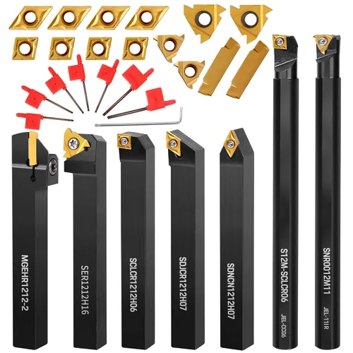 Vista 9 de Herramientas de corte de torno de metal – 1/2" y 5/8" soporte para herramientas de roscado barras de mandrinar con 10 piezas de insertos de carburo