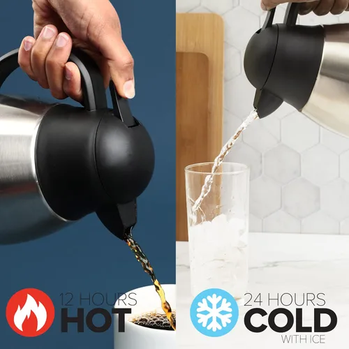 Vista 2 de Farberware Jarra de acero inoxidable, dispensador de bebidas frías/calientes de doble pared (24 horas frías, 12 horas calientes), sin BPA, capacidad