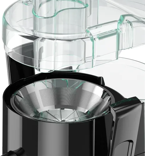 Vista 5 de Extractor de jugo de frutas y verduras JE2400BD con diseño de ahorro de espacio, color negro