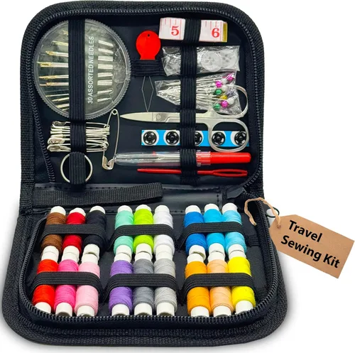 Vista 11 de Kit de costura para adultos con suministros y accesorios de costura, kit de costura a mano básico para pequeñas reparaciones, kit de costura