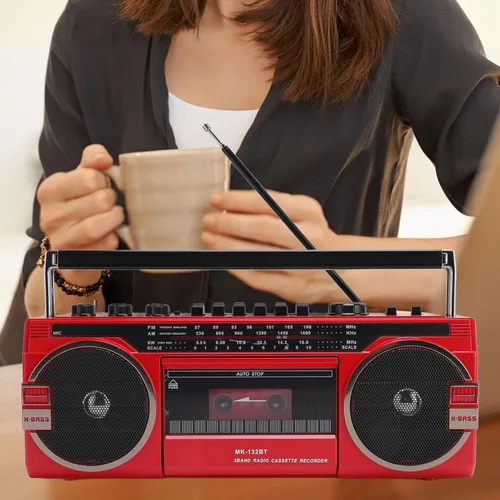 Vista 4 de Tangxi Boombox reproductor de casete retro, reproductor de cassette radio AM/FM/SW, conversión USB MP3, altavoces estéreo integrados, para viajes