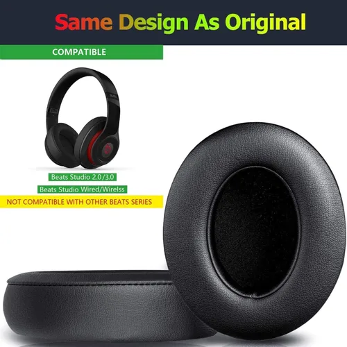 Vista 2 de Beats Studio 3 Almohadillas para los oídos, almohadillas de repuesto de piel con proteína de espuma viscoelástica, almohadillas de repuesto