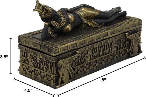 Vista 10 de Ebros - Joyero decorativo de 8 pulgadas de largo, diseño de reina egipcia antigua, Cleopatra, en reposo, personificación de la diosa Isis patrona