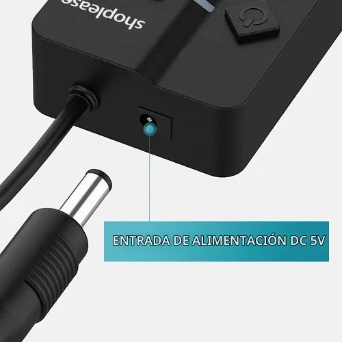 Vista 5 de Hub USB 3.0 de 7 puertos con interruptores de alimentación individuales y luces LED, divisor de concentrador de datos de alta velocidad