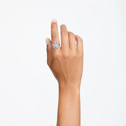 Vista 5 de SWAROVSKI Volta cocktail ring, Bow, Small, White, Rhodium Finish