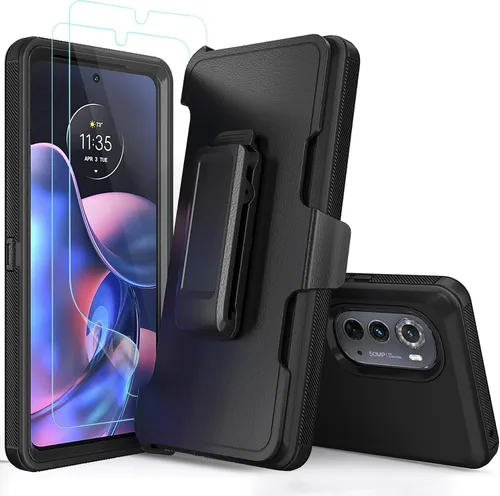 Vista 2 de Funda compatible con Motorola Edge (2022), con funda de clip para cinturón, resistente, resistente, a prueba de golpes, protección de cuerpo Negro
