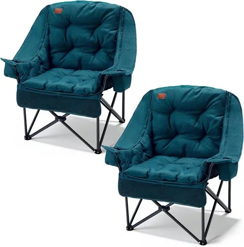 Vista 13 de EVER ADVANCED Silla de campamento XL con cojín desmontable, silla de malla para adultos, plegable, de gran tamaño, con bolsillo de malla enfriadora