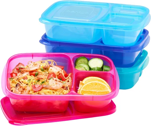 Vista 11 de Bentgo Easyboxes - Cajas de almuerzo apilables originales - Recipientes de comida reutilizables de 3 compartimentos para niños y adultos - Caja