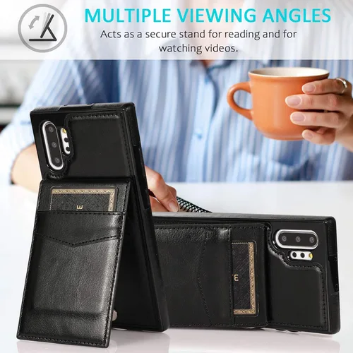 Vista 5 de Funda de teléfono para Samsung Galaxy Note 10 Plus Glaxay Note10+ 5G con protector de pantalla de vidrio templado, soporte para tarjeta de crédito