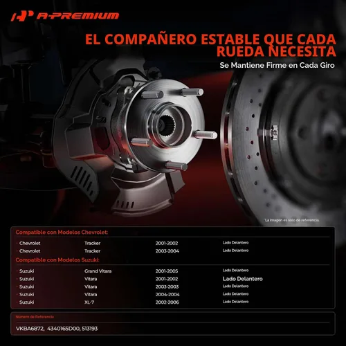 Vista 2 de A-Premium 2 rodamientos de rueda delantera y conjunto de cubo con 5 lengüetas compatibles con Chevrolet Tracker 2001-2004, Suzuki Vitara 2001-2004
