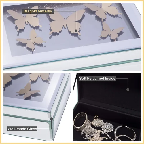 Vista 3 de Joyero de mariposa dorado mediano, organizador de joyas, organizador de almacenamiento decorativo para mujeres y niñas, regalo de lujo