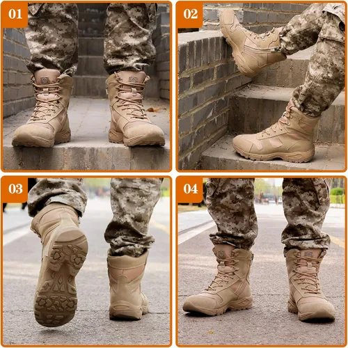 Vista 6 de QUNLON Botas tácticas militares para hombre, botas de combate transpirables, botas de trabajo militares de 8 pulgadas, con cremallera lateral, botas
