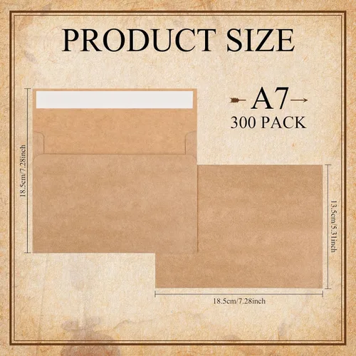 Vista 4 de Yahenda Paquete de 300 sobres de papel kraft A7 de 5 x 7 para invitaciones de boda, despedida de soltera, fiesta de cumpleaños, tarjetas de Marrón
