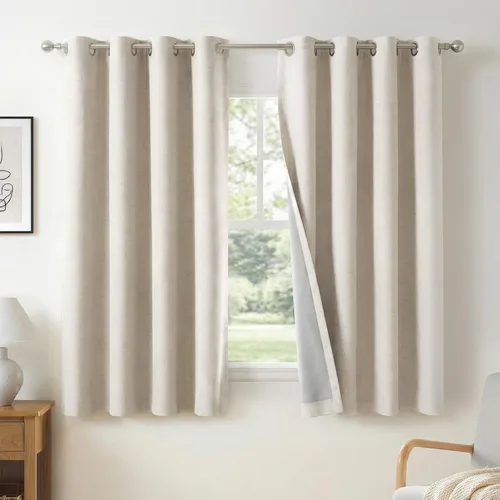 Vista 33 de Cortinas opacas de lino para dormitorio de 45 pulgadas de largo, cortinas beige con ojales para sala de estar, cortinas de oscurecimiento