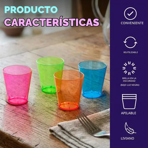 Vista 4 de Party Essentials Vasos de disparo de plástico duro de 2 onzas, 40 unidades, neón surtidos