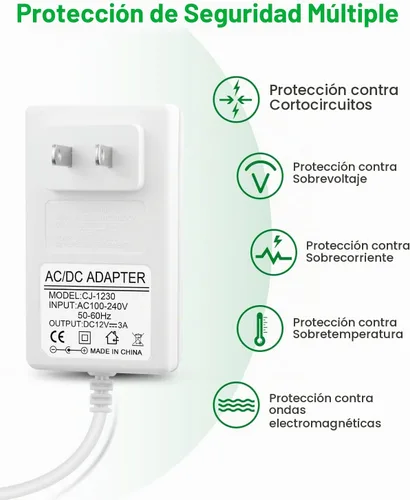 Vista 4 de Adaptador de CA de fuente de alimentación de 12V 3A 36W AC 100V-240V a DC