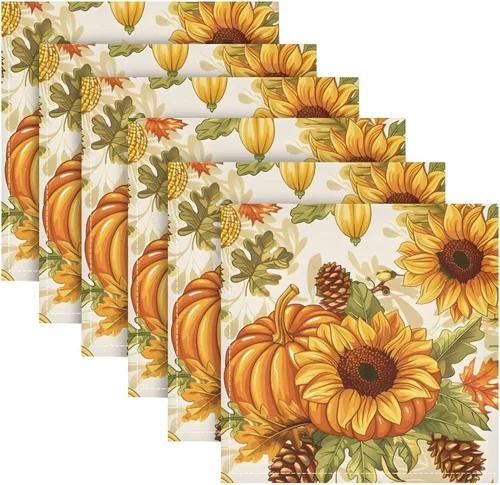 Vista 6 de MNSRUU Juego de 4 servilletas de tela para otoño, otoño, Acción de Gracias, calabaza, girasol, lavable, poliéster, cocina, servilletas de tela