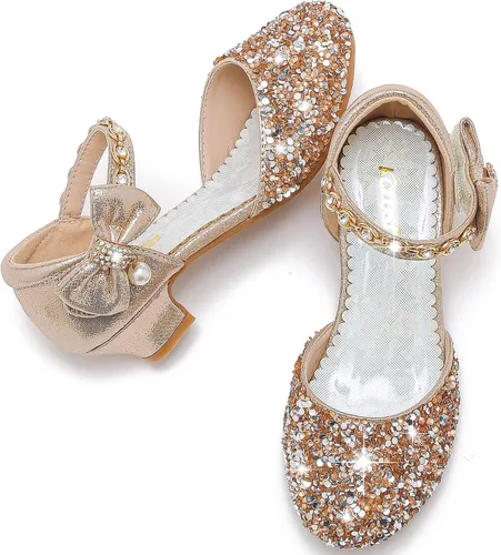 Vista 8 de Sandalias para niñas, tacones cerrados, para boda, fiesta, princesa, lazo con lentejuelas para niños pequeños y grandes