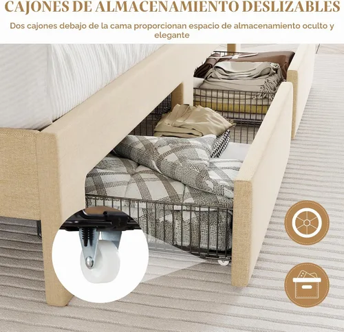 Vista 5 de SHA CERLIN - Marco de cama de tamaño matrimonial con cabecero
