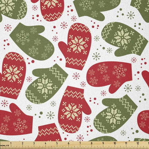 Vista 17 de Ambesonne Tela Navideña por Yarda, Tema Navideño Colorido Vivo Piñas de Pino Ramas Hombre de Jengibre Imagen de Bayas Estampada, Tela de Punto