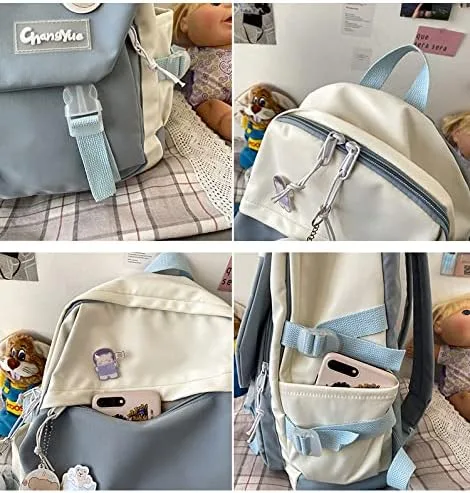 Vista 6 de Zhousanjian Mochila Kawaii de moda con accesorios lindos, mochila Kawaii Girl de gran capacidad, mochila estética linda, Azul 2