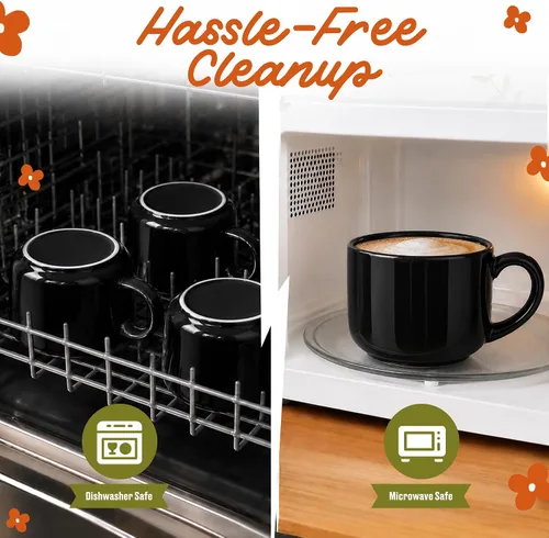 Vista 4 de Omniware Teaz Cafe - Taza jumbo de 24 onzas, color negro, juego de 4