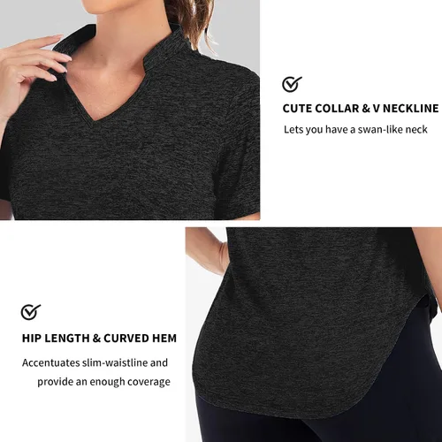 Vista 6 de Stiehiok Camisetas de gimnasio de manga corta para mujer, camisetas de entrenamiento de secado rápido, camisetas atléticas de yoga y golf