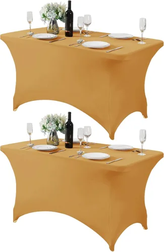Vista 35 de Mantel de elastano para mesa de 6, 4 o 8 pies, universal, ajustable, para fiestas, banquetes, bodas y eventos, color verde manzana